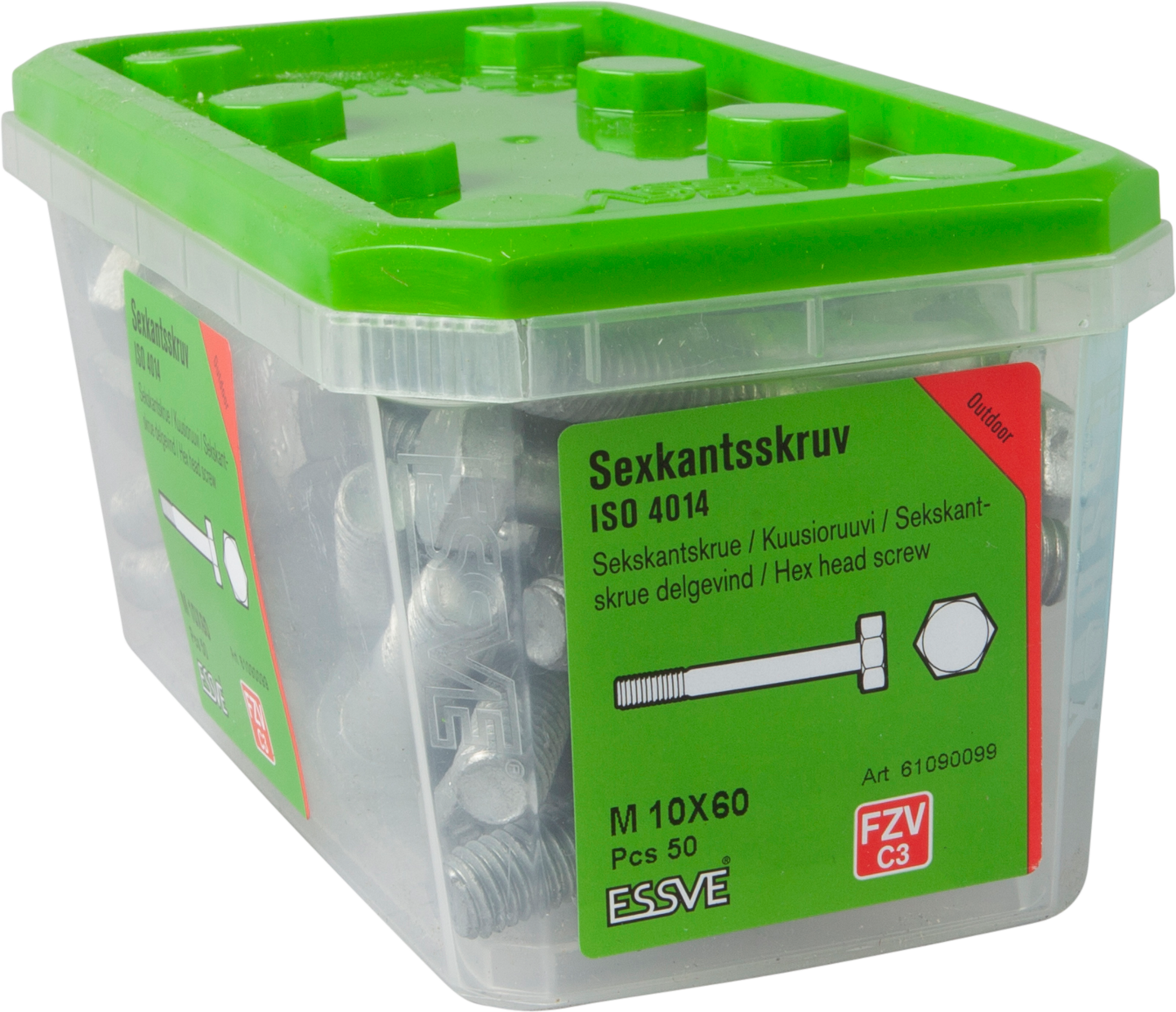 SEXKANTSSKRUV ESSVE 8.8U DELGÄNGAD ISO 4014 FZV M10X60 50ST