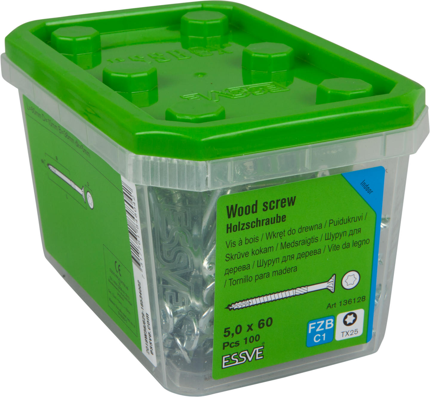 TRÄSKRUV FS INV 5,0X60 100ST TX25 ESSDRIVE FZB