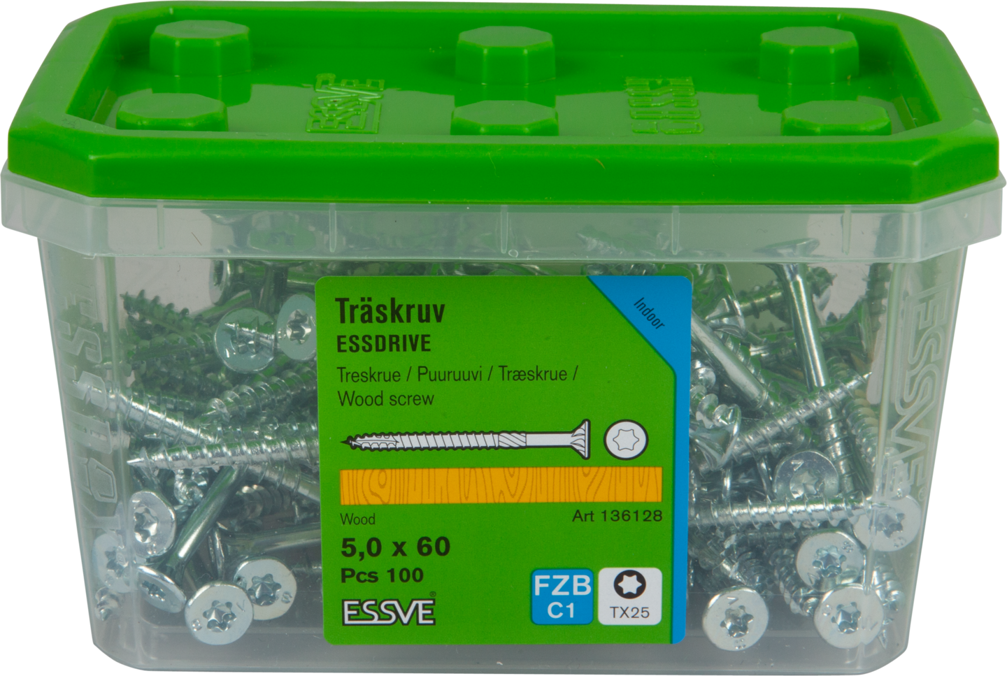 TRÄSKRUV FS INV 5,0X60 100ST TX25 ESSDRIVE FZB