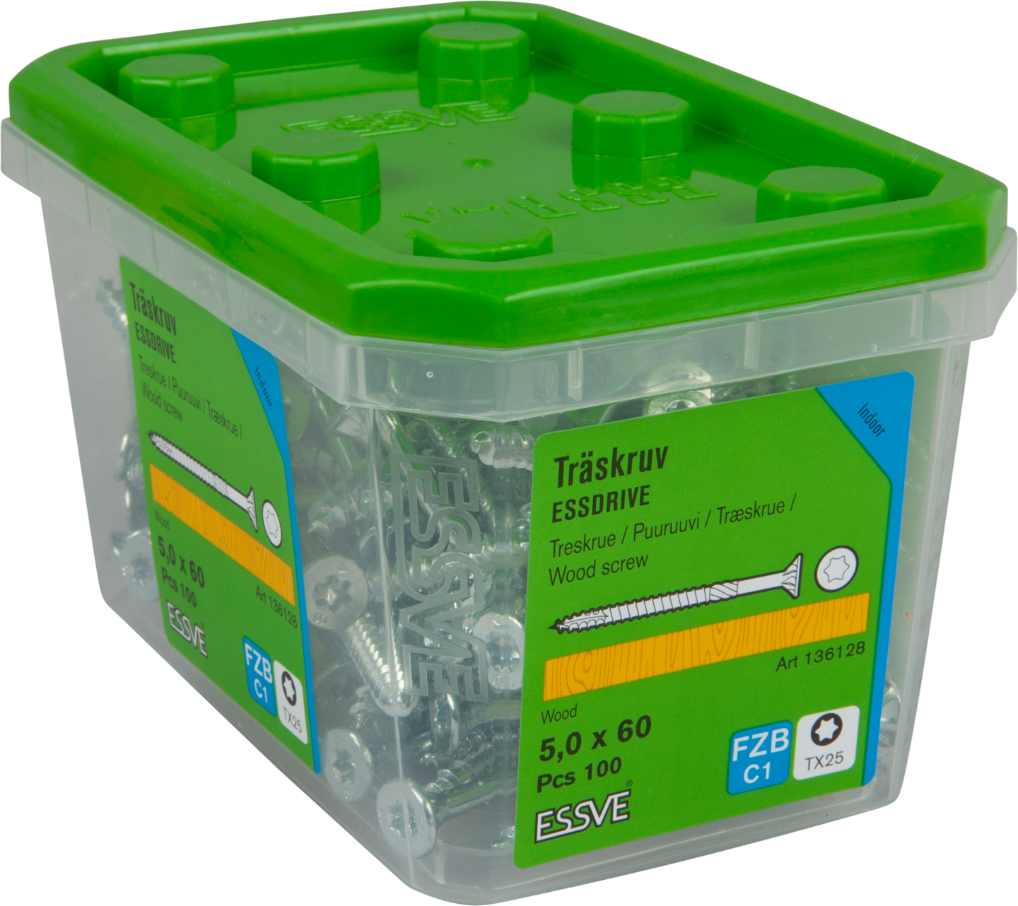 TRÄSKRUV FS INV 5,0X60 100ST TX25 ESSDRIVE FZB