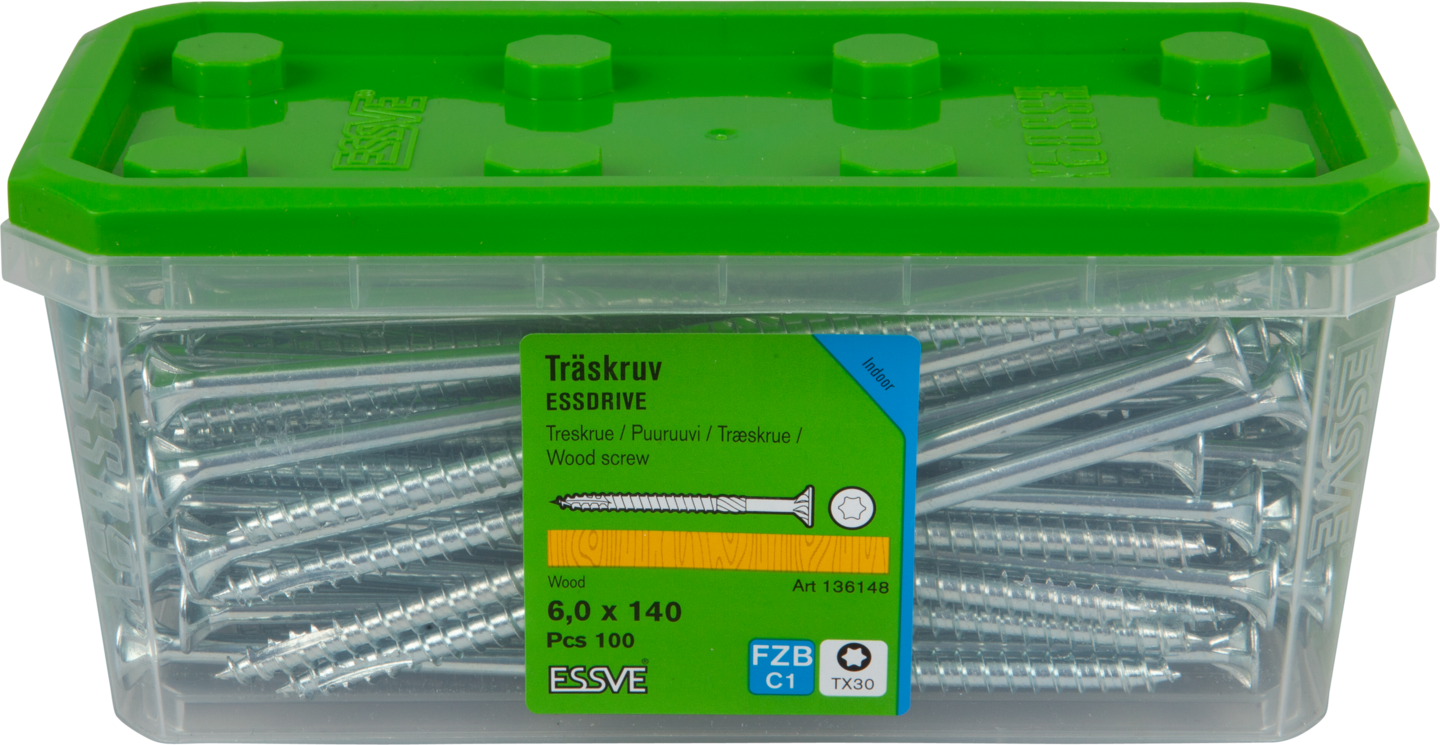 TRÄSKRUV FS INV 6,0X140 100ST TX30 ESSDRIVE FZB