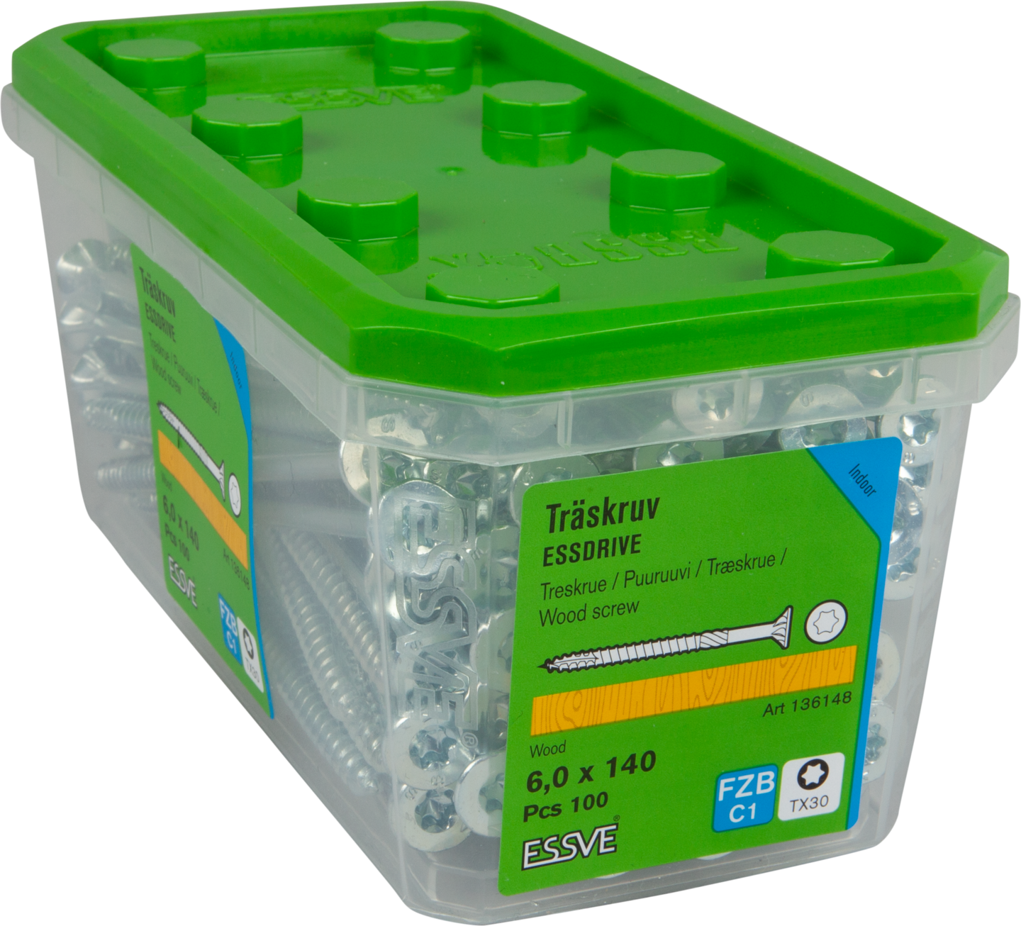 TRÄSKRUV FS INV 6,0X140 100ST TX30 ESSDRIVE FZB