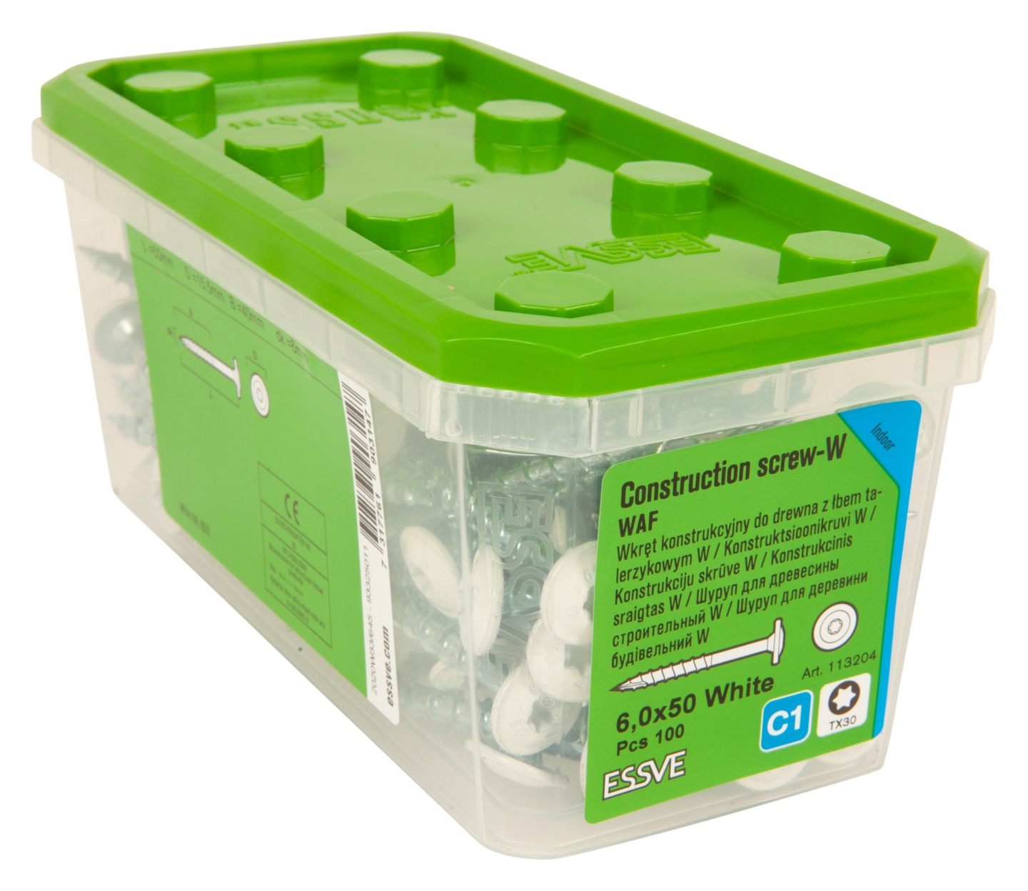 KONSTRUKTIONSSKRUV WAF 6,0x50 TX 30 FZB+ VIT RAL9010 100ST