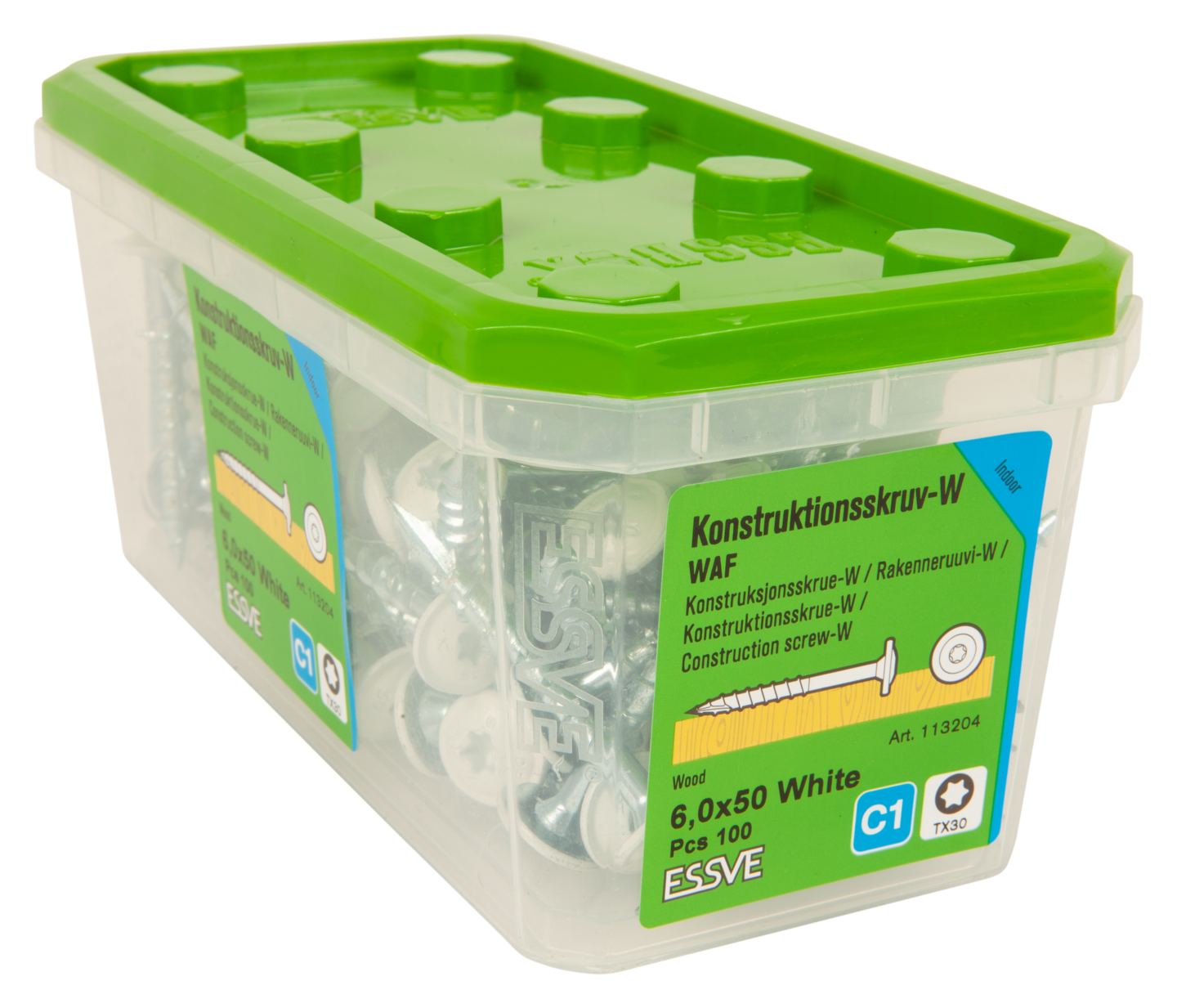 KONSTRUKTIONSSKRUV WAF 6,0x50 TX 30 FZB+ VIT RAL9010 100ST