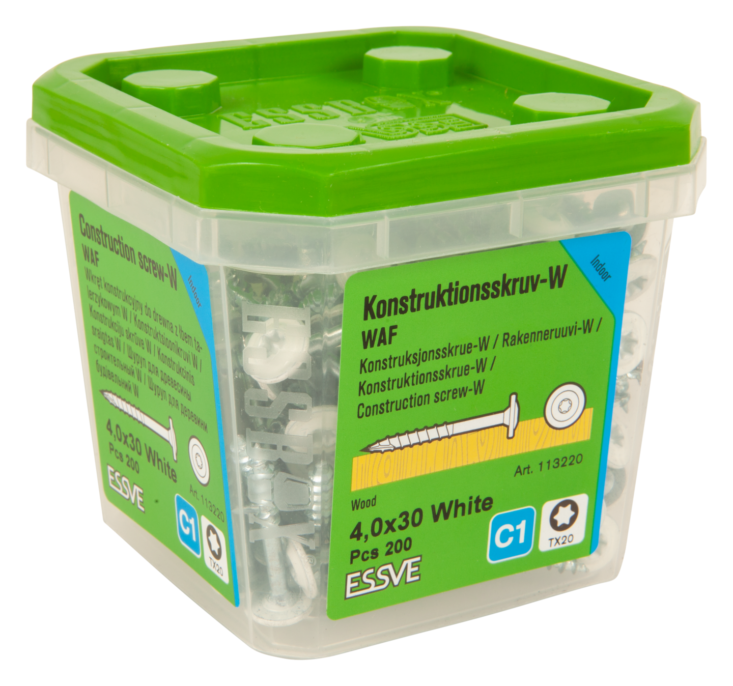 KONSTRUKTIONSSKRUV WAF 4,0X30 TX30 FZB+ VIT RAL9010 200ST