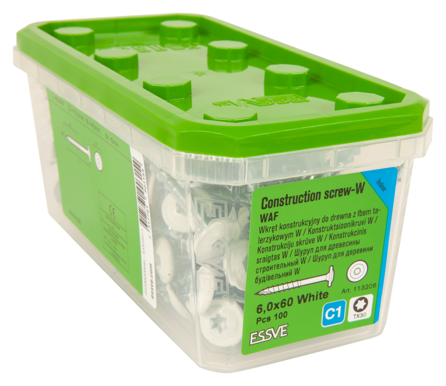 KONSTRUKTIONSSKRUV WAF 6,0x60 TX30 EZB+ VIT RAL9010 100ST