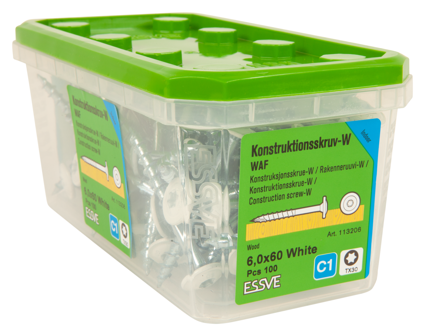 KONSTRUKTIONSSKRUV WAF 6,0x60 TX30 EZB+ VIT RAL9010 100ST