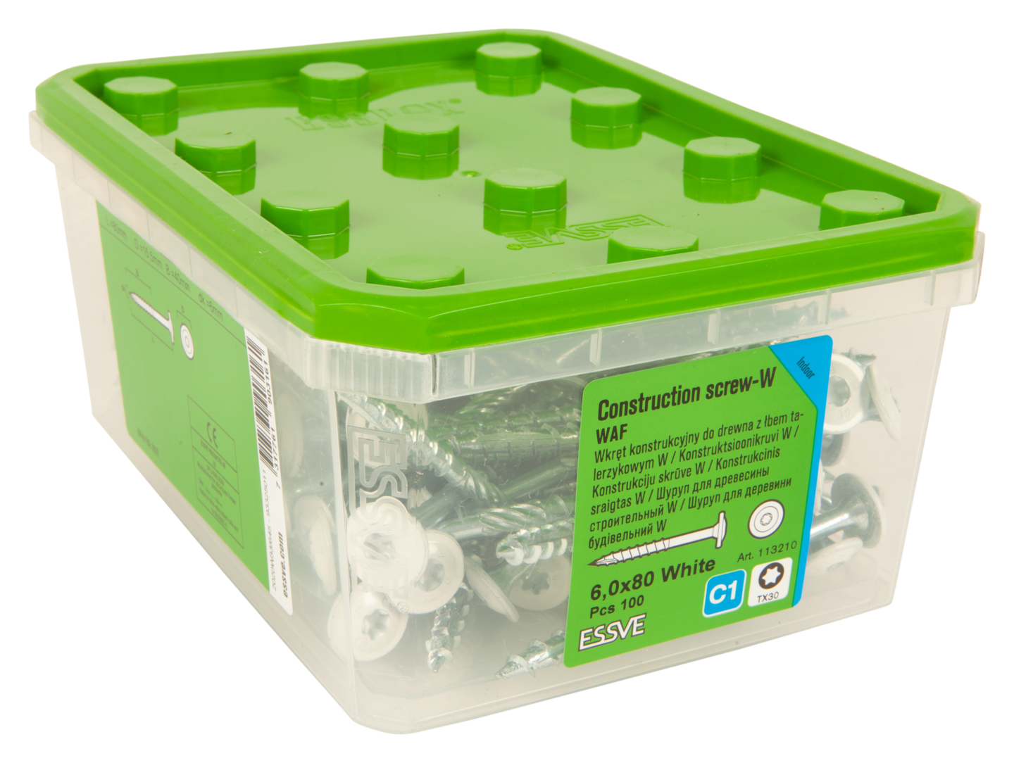 KONSTRUKTIONSSKRUV WAF 6,0x80 TX30 FZB+ VIT RAL9010 100ST