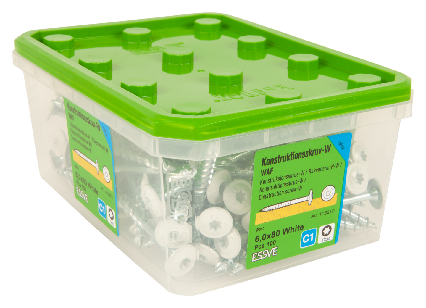 KONSTRUKTIONSSKRUV WAF 6,0x80 TX30 FZB+ VIT RAL9010 100ST