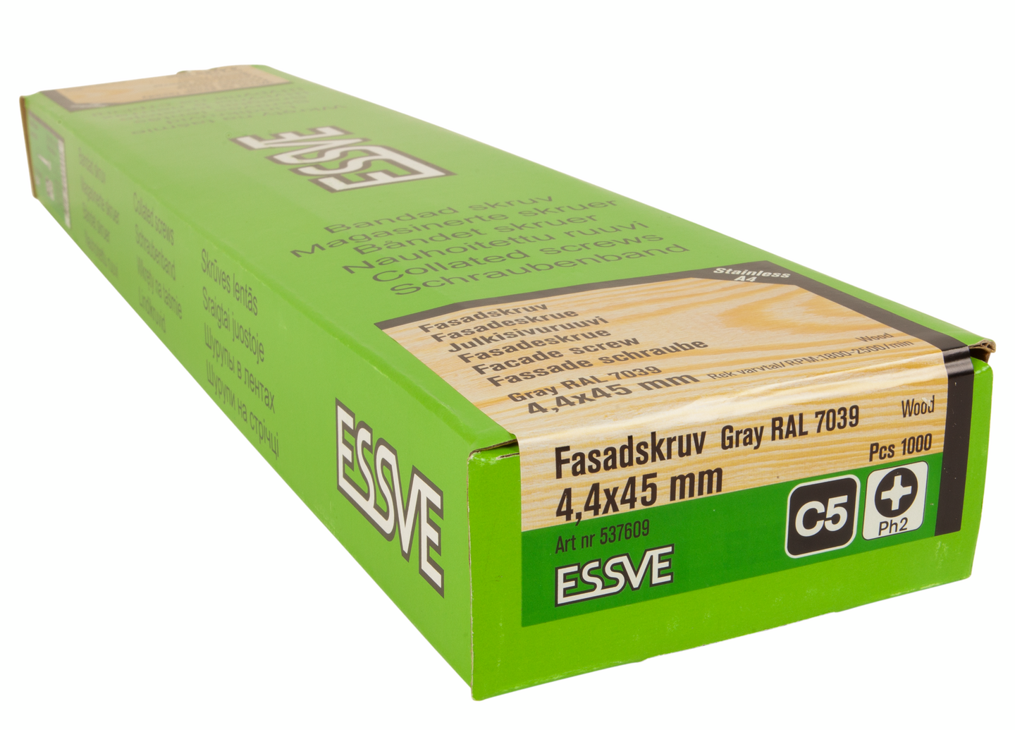 FASADSKRUV ROSTFRI/SYRAFAST LJUSGRÅ  BANDAD A4 4,2X45