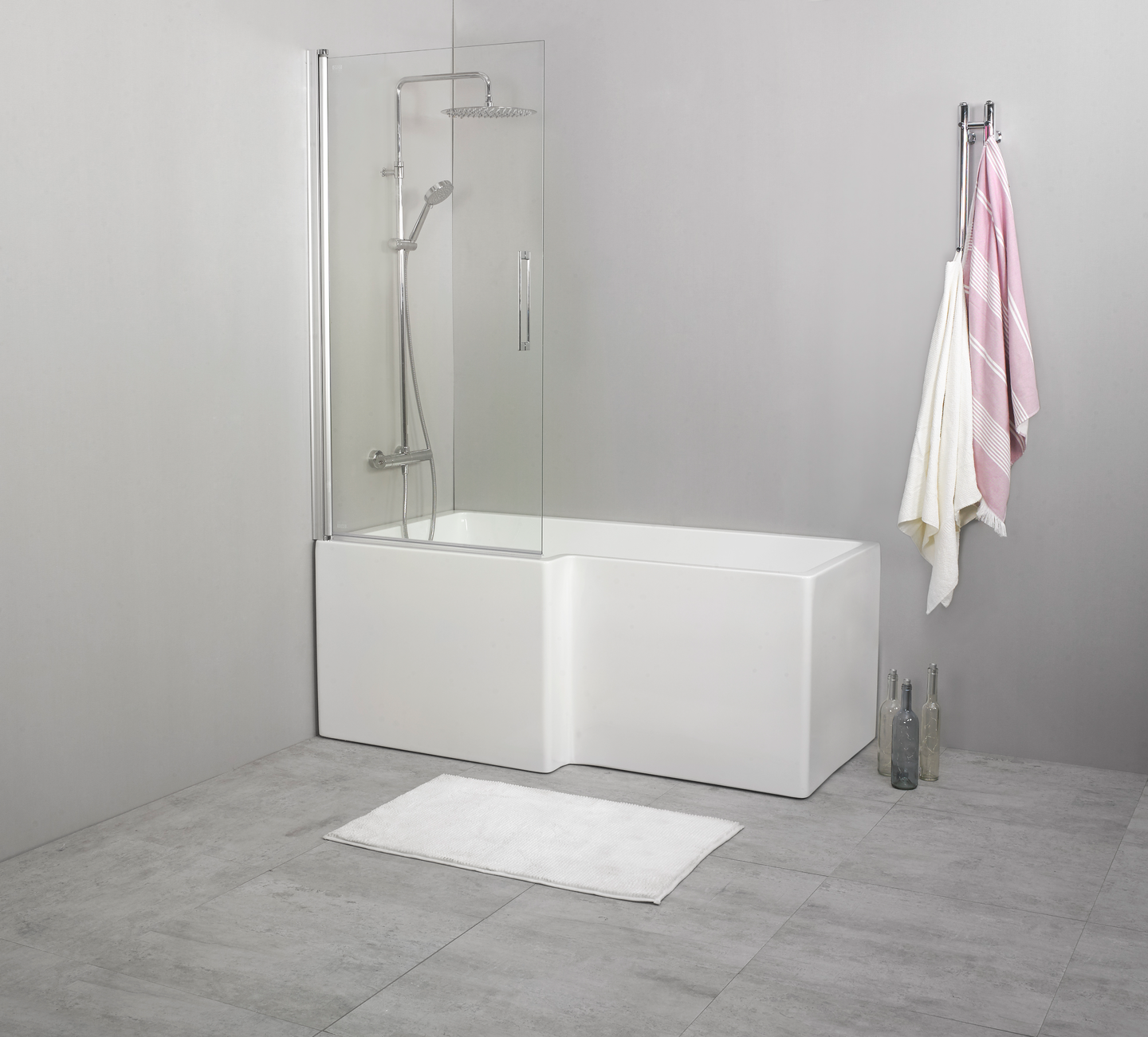 BADKARSVÄGG NORO FIX TREND BV 80, SILVER MATT KLARGLAS