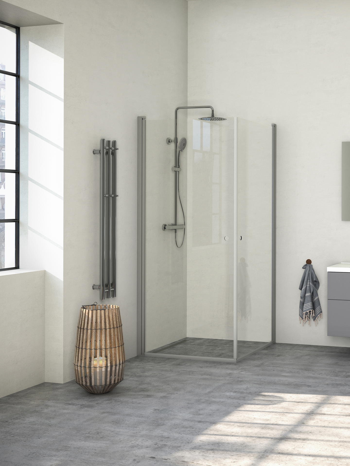 DUSCHHÖRN NORO PRISMA CORNER 80X80, KLARGLAS NATURELOXERAD