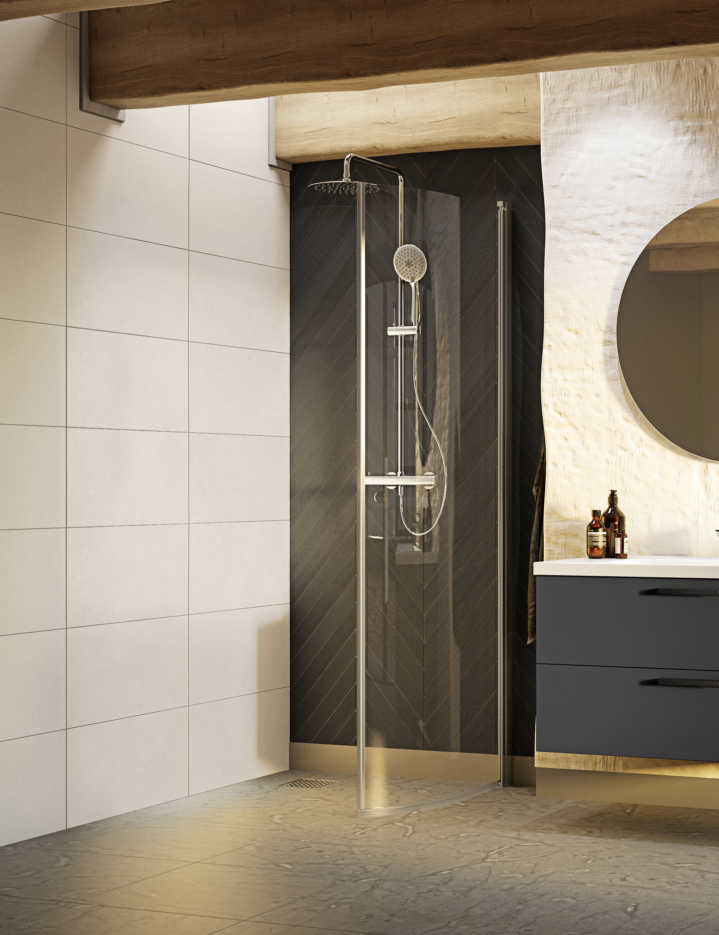 DUSCHDÖRR WESTERBERGS NEJD BÖJD KLARGLAS, MATT ALUMINIUM 80