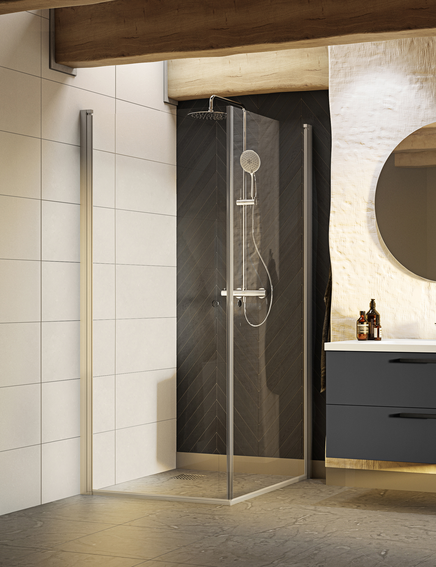 DUSCHHÖRN WESTERBERGS NEJD RAKT KLARGLAS, MATT ALUMINIUM 80X90