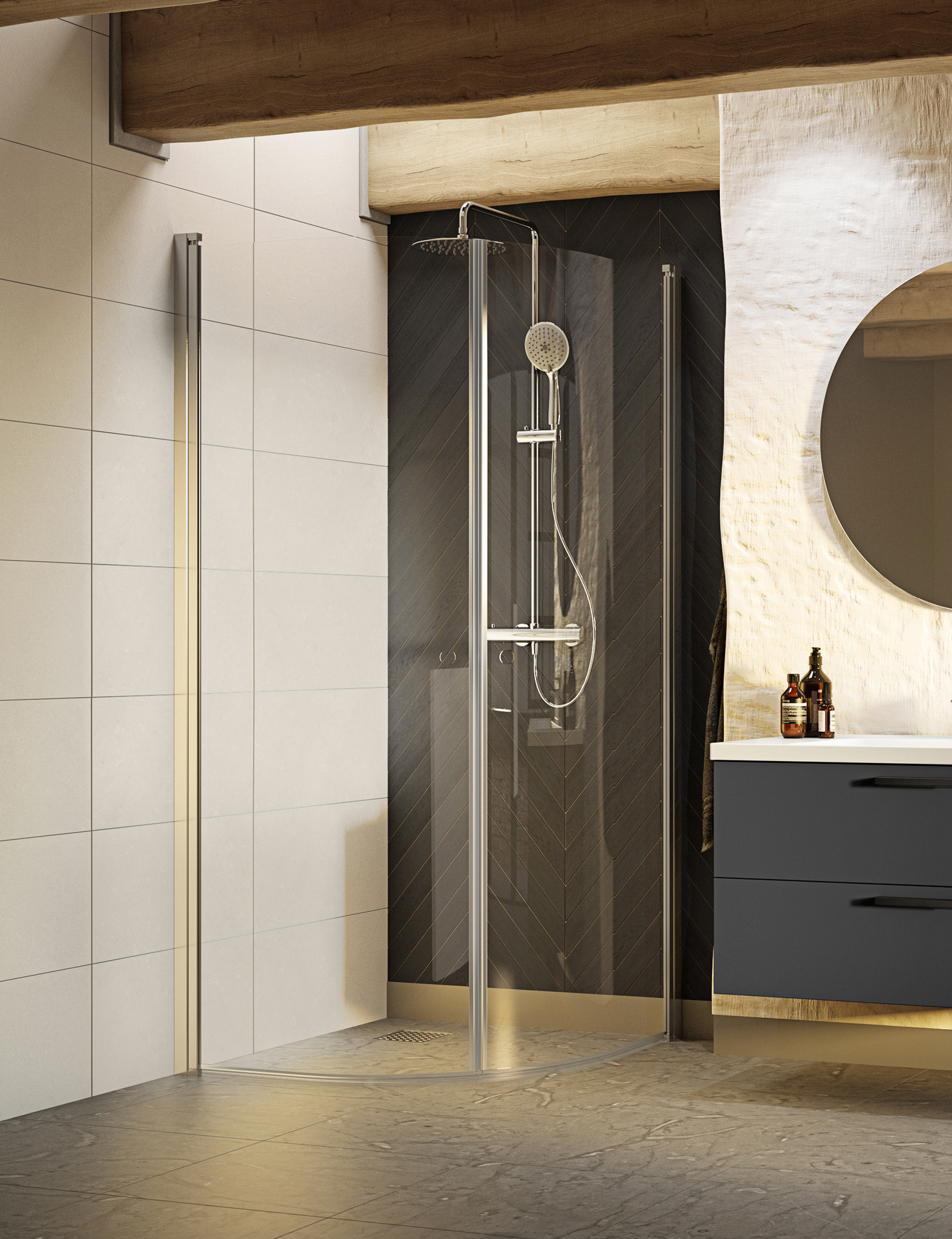 DUSCHHÖRN WESTERBERGS NEJD RUNT KLARGLAS, MATT ALUMINIUM 80X80