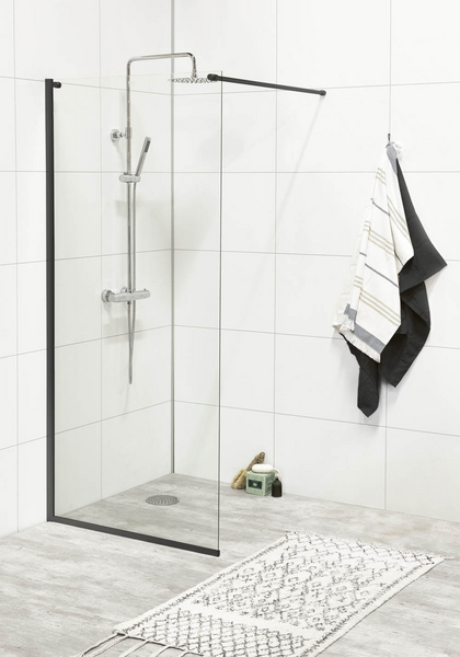 DUSCHVÄGG NORO FROST DV 70 SVART, KLARGLAS
