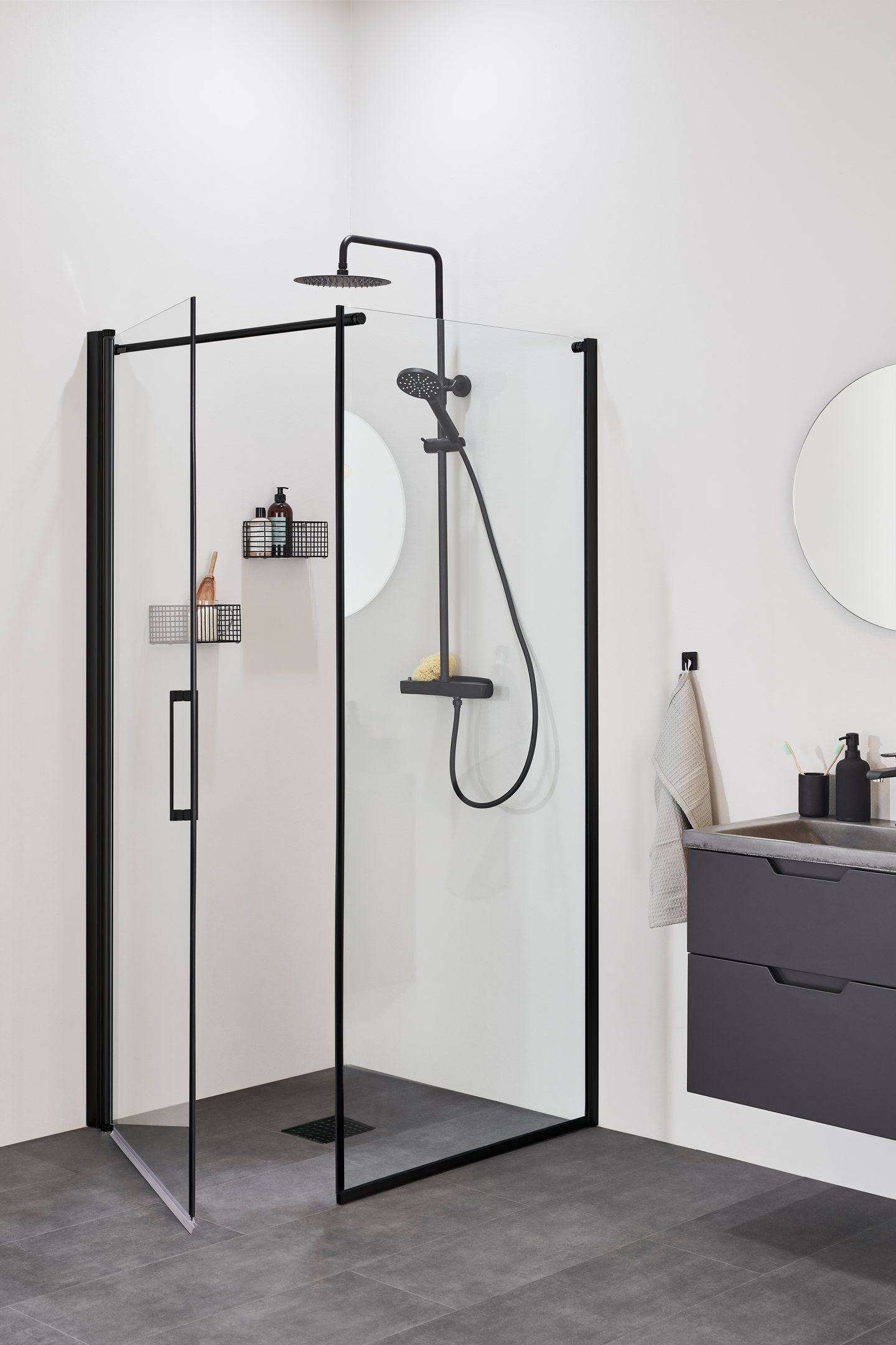 DUSCHHÖRN NORO FROST CONCEPT SVART, VÄGG 700 KLAR DÖRR 900