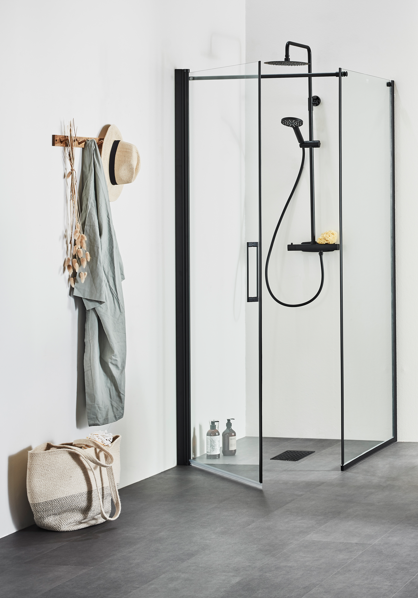 DUSCHHÖRN NORO FROST CONCEPT SVART, VÄGG 700 KLAR DÖRR 900