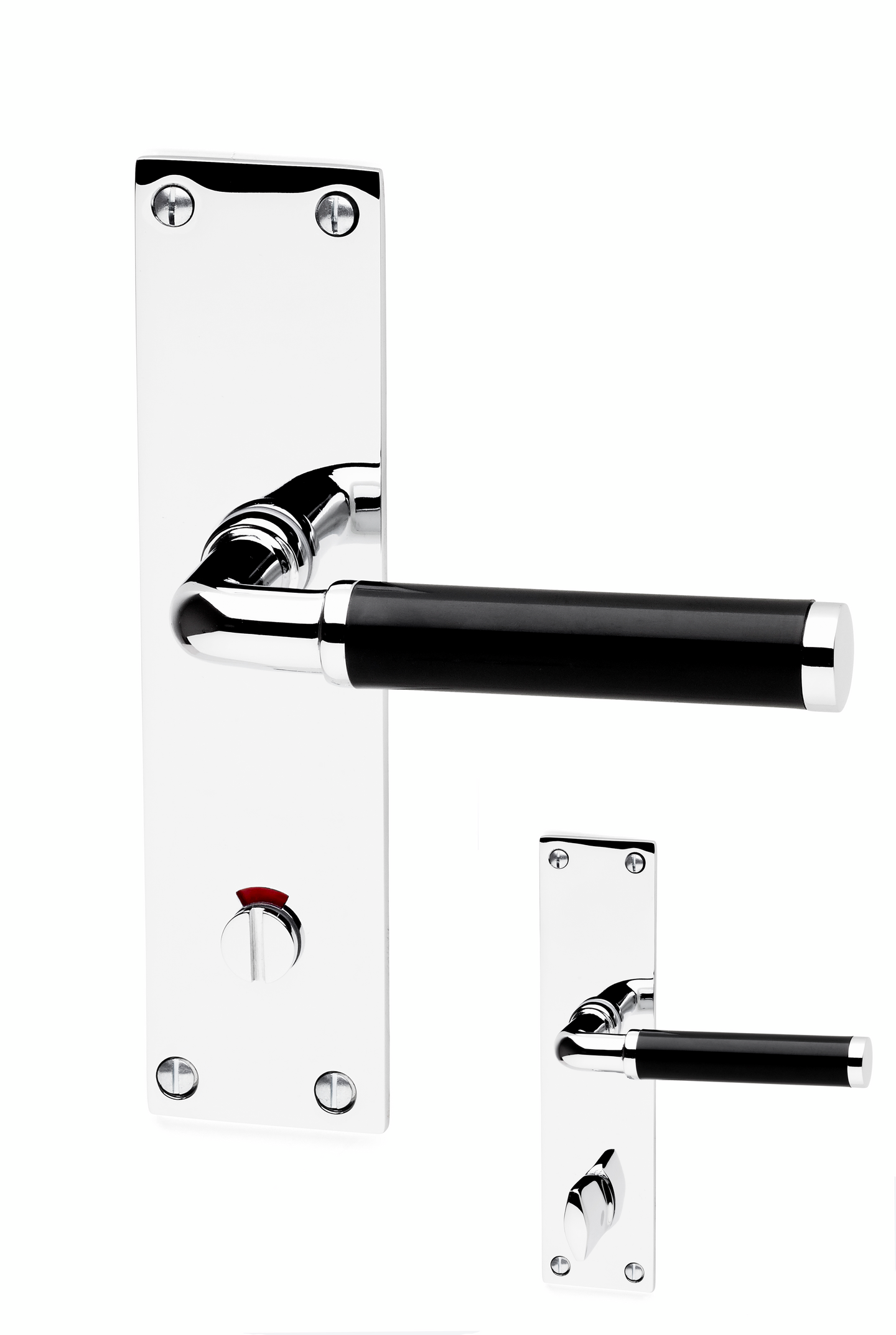 DÖRRHANDTAG HABO 383 L SKYLT WC SVART-KROM SB