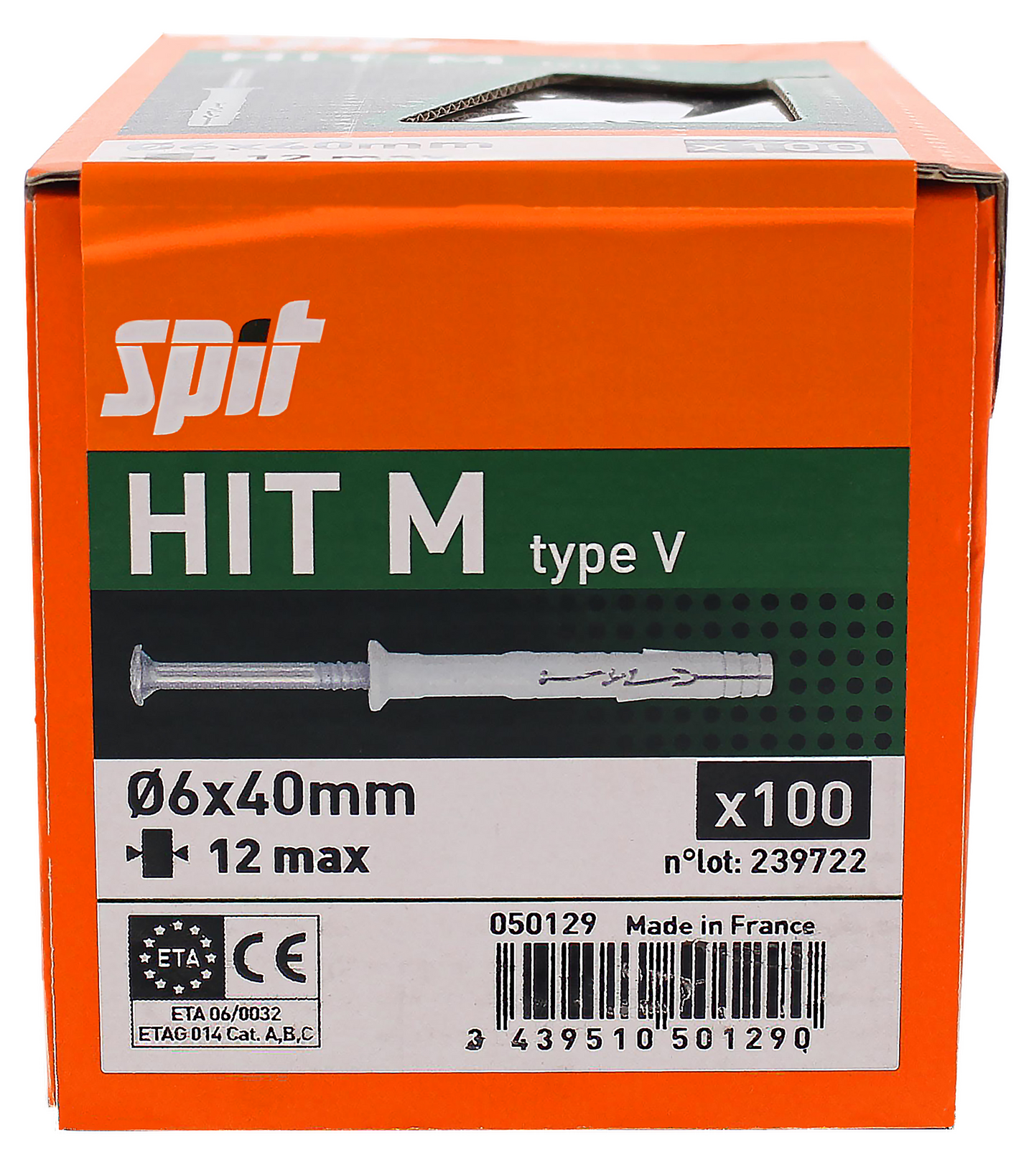 Naulatulppa SPIT HIT M 6x40/12V uppokanta ZN 100kpl