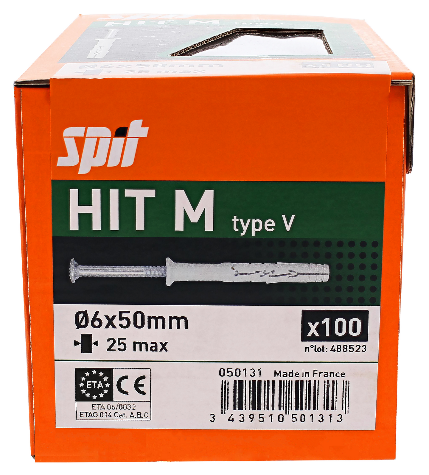 Naulatulppa SPIT HIT M 6x50/25V uppokanta ZN 100kpl