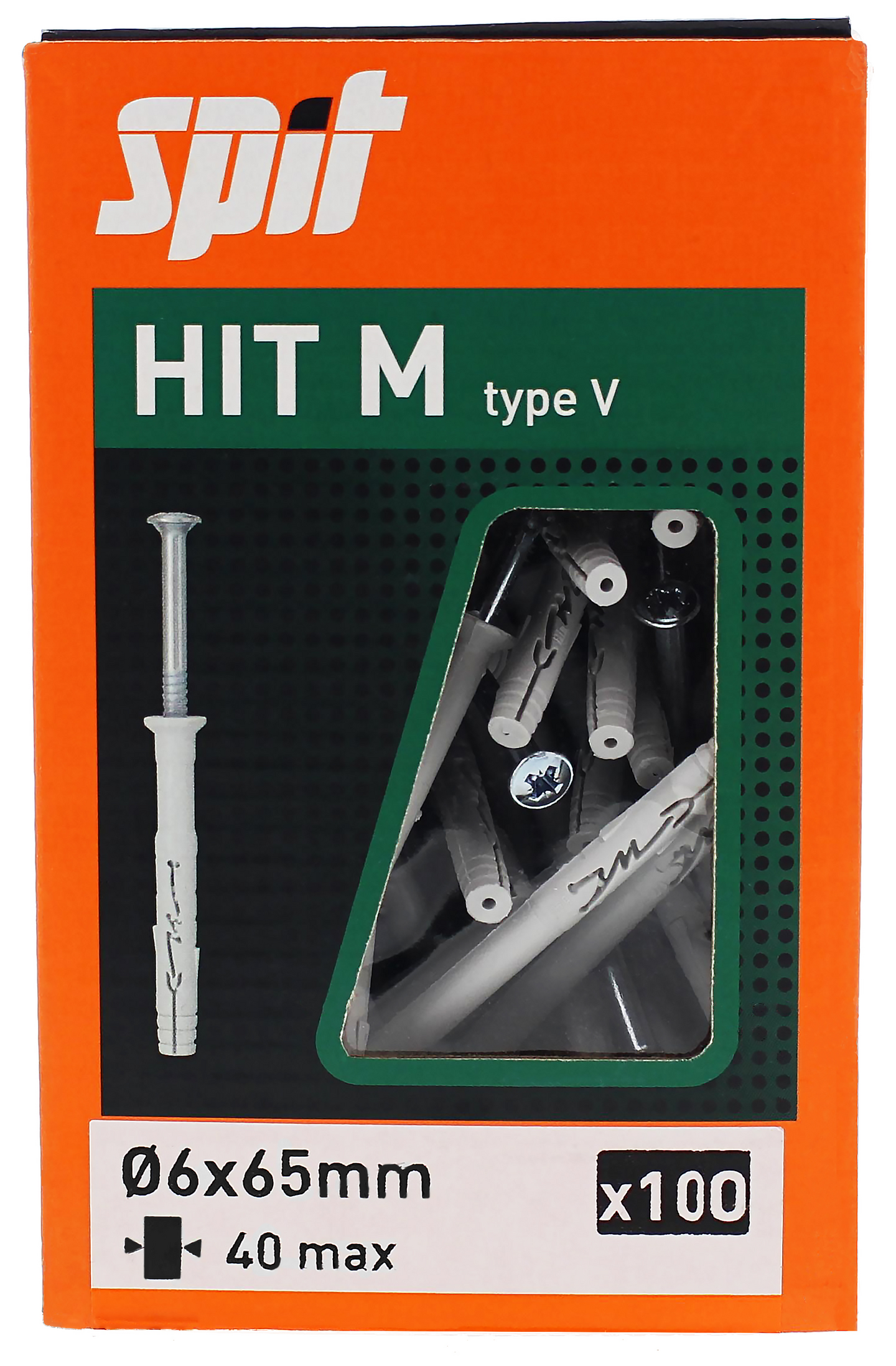 Naulatulppa SPIT HIT M 6x65/40V uppokanta ZN 100kpl