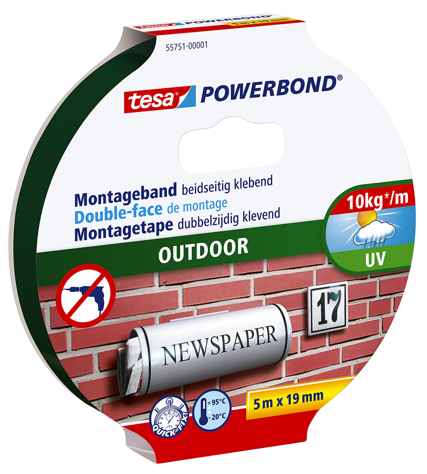 DUBBELHÄFTANDE TEJP 19MM 1,5M TESA 55750 UTOMHUS