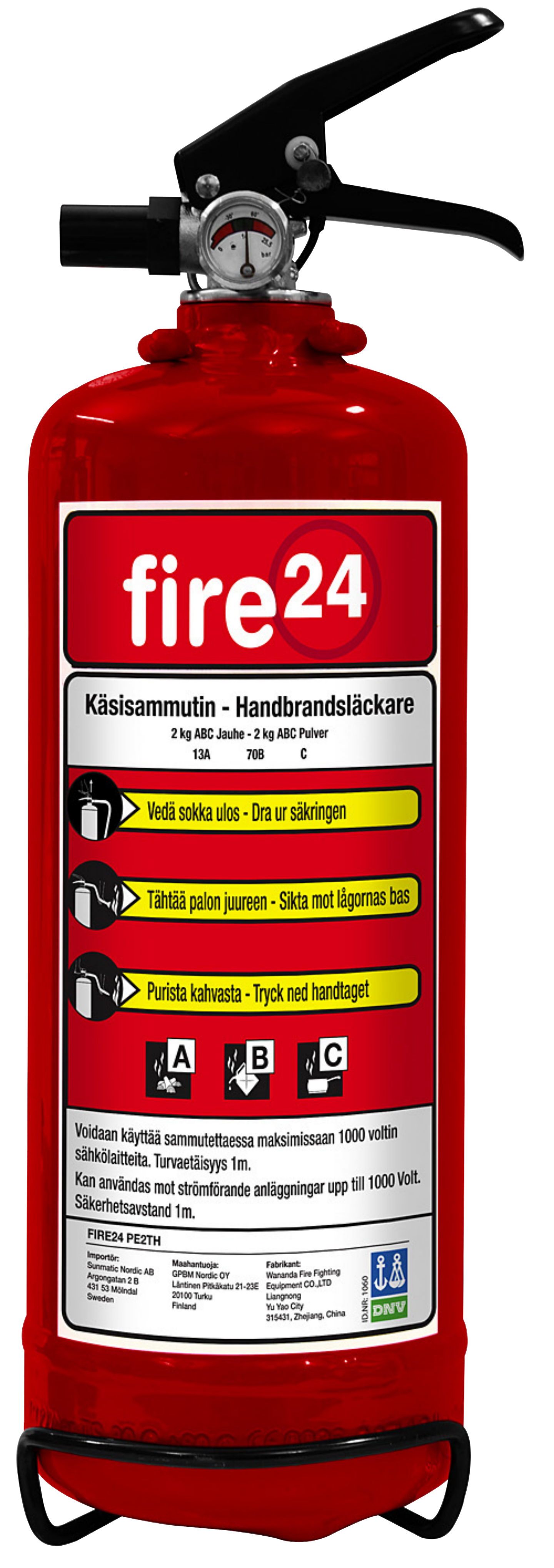 Jauhesammutin Housegard 2kg 13A 89B C sisältää letku, hihna ja teline