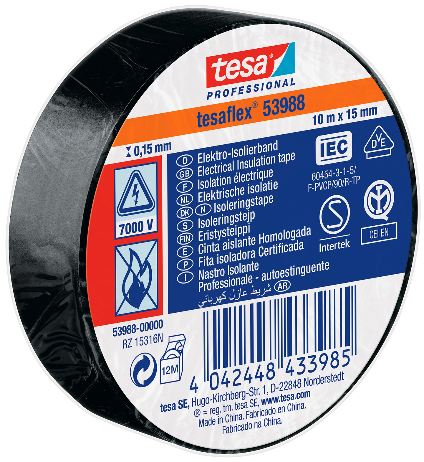 ELTEJP TESAFLEX 53988 TESA SVART S-MÄRKT 15MM 10M