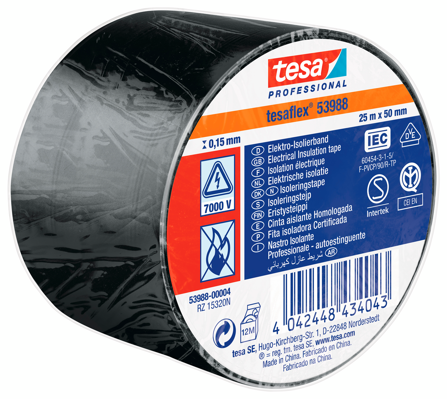 ELTEJP TESAFLEX 53988 TESA SVART S-MÄRKT 15MM 10M