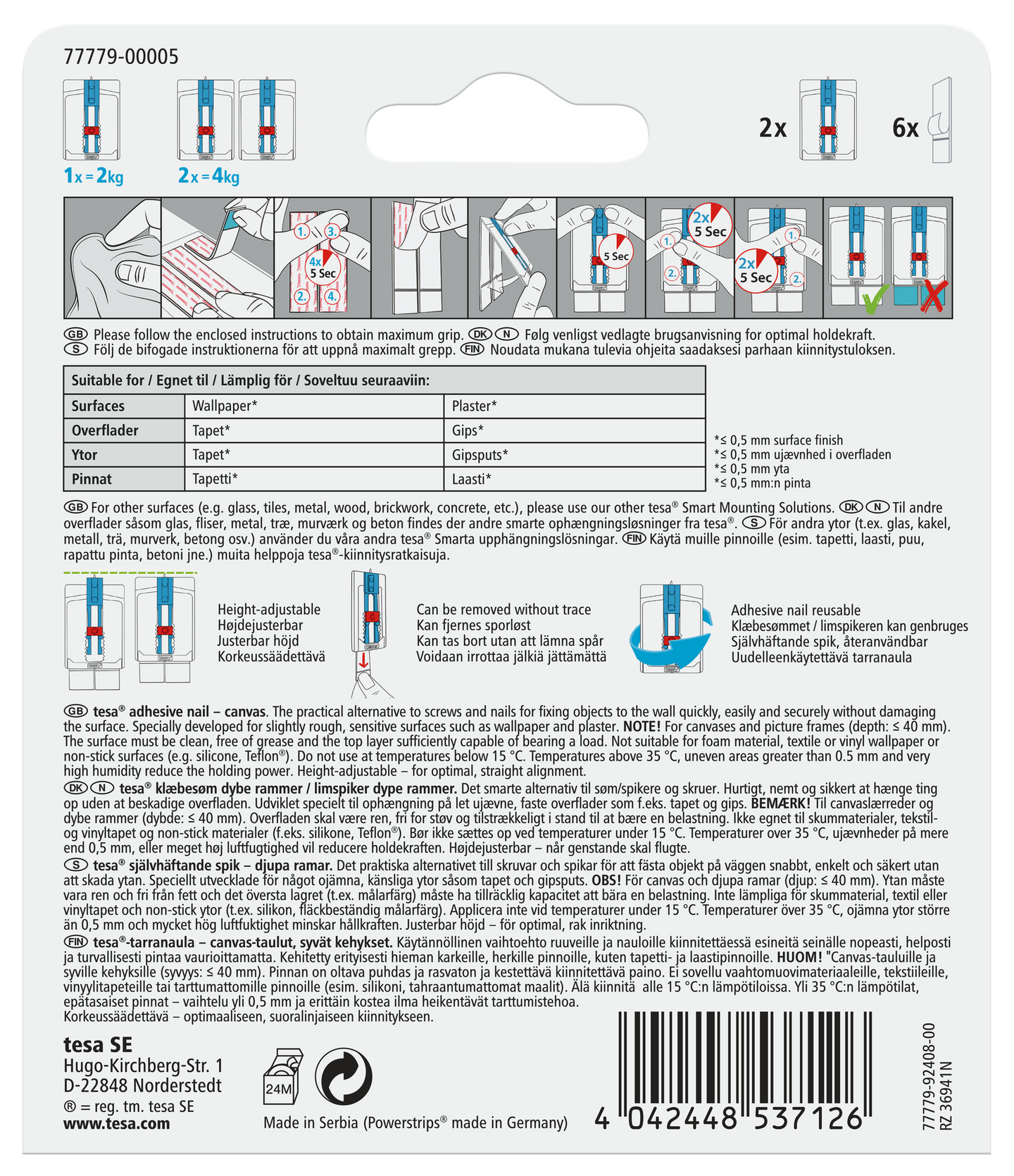 SPIK TESA SJÄLVHÄFTANDE MAX 2KG TAPET FÖR DJUPA RAMAR