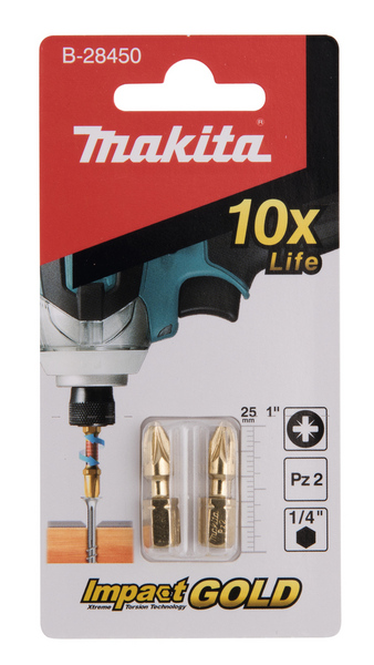 Ruuvauskärki Makita 25mm PZ2 2kpl Impact Gold