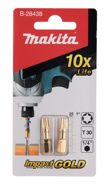 Ruuvauskärki Makita 25mm T30 2kpl Impact Gold