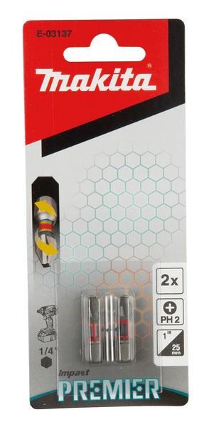 BITS MAKITA PH2 IMPACT PREMIER, TORSION SLAGSKRUVDRAG 25MM 2ST