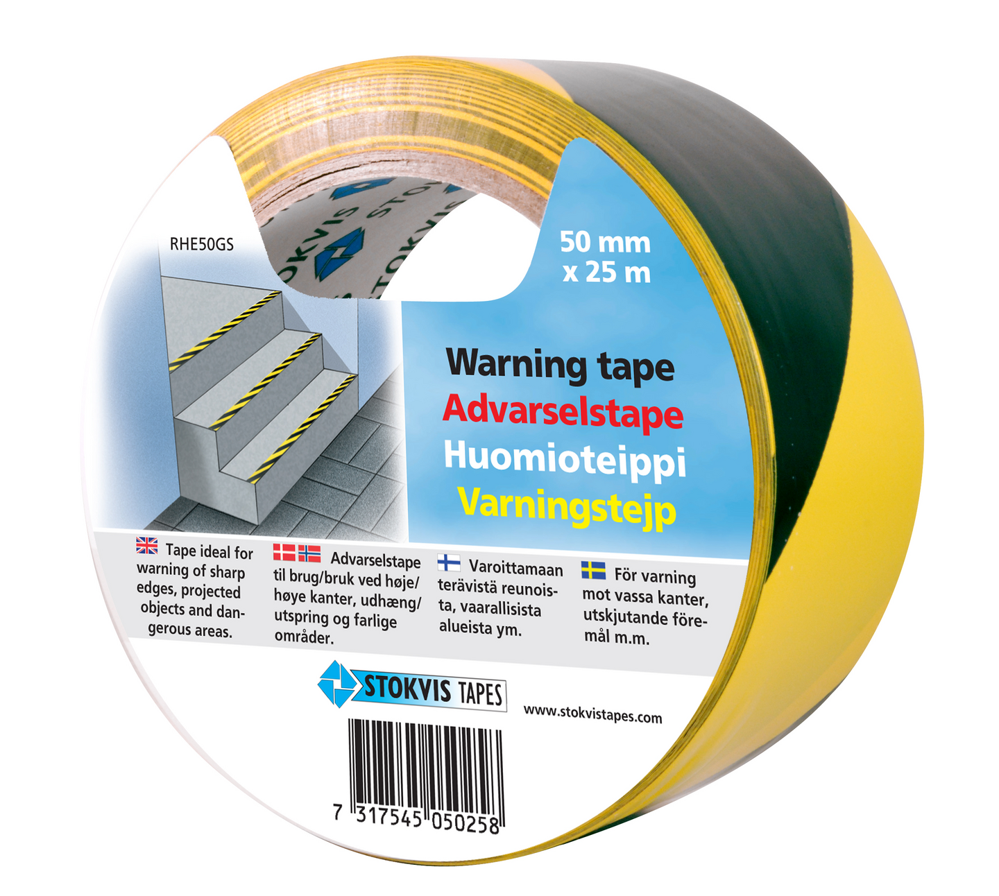 VARNINGSTEJP GUL/SVAR 50MMX25M