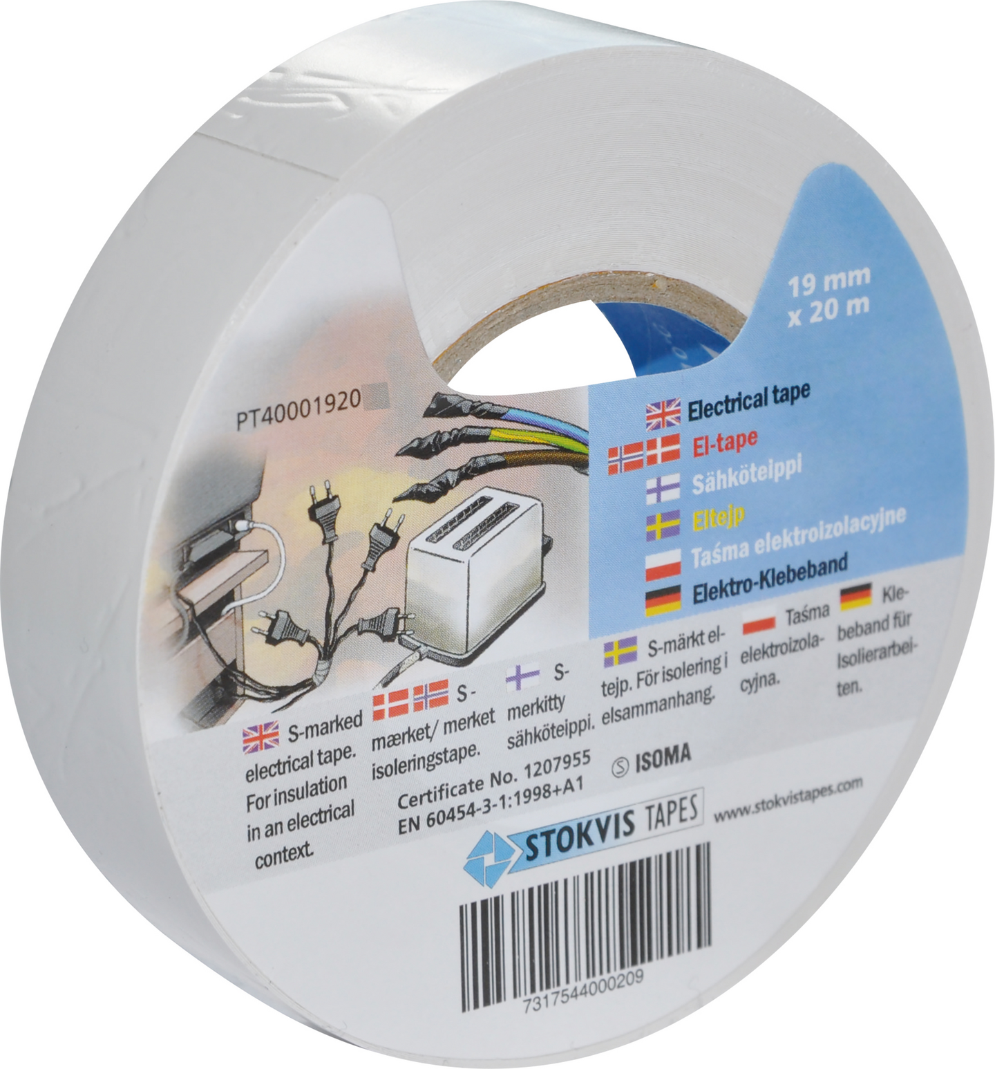 ELTEJP PVC 19MMX20M VIT S-MÄRKT