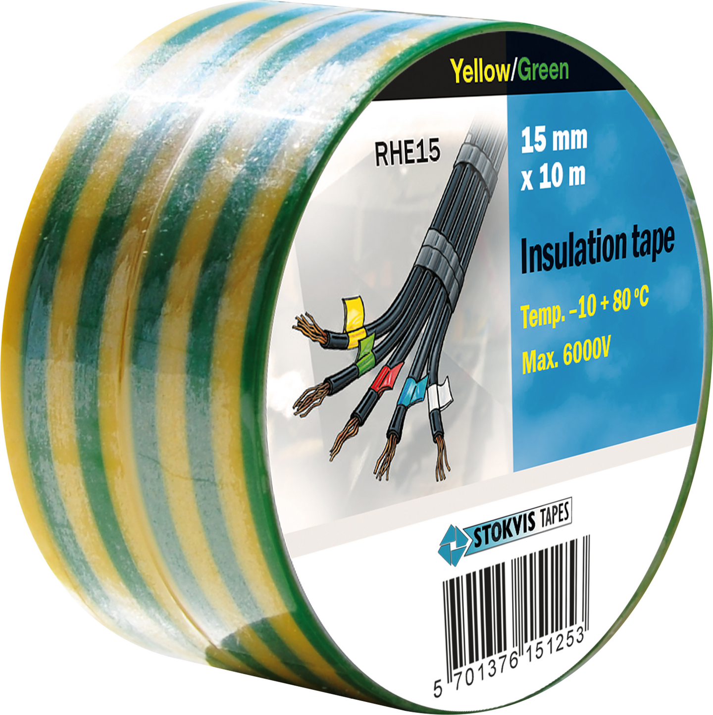 ELTEJP GUL/GRÖN 15MMX10M 15MMX10M