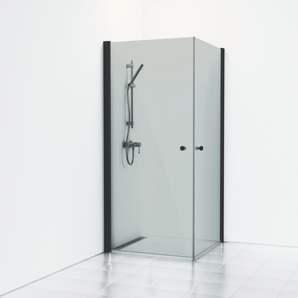 HÖRNDUSCH SVEDBERGS SKOGA RAK SVART MATT RÖKGLAS 70X70X198CM