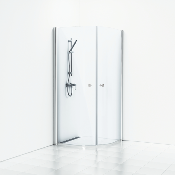 HÖRNDUSCH SVEDBERGS SKOGA HALVRUND ALU MATT KLARGLAS 80X80X198CM