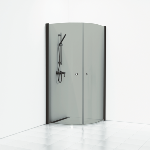 HÖRNDUSCH SVEDBERGS SKOGA HALVRUND SVART MATT RÖK INTHT 80X90X198CM