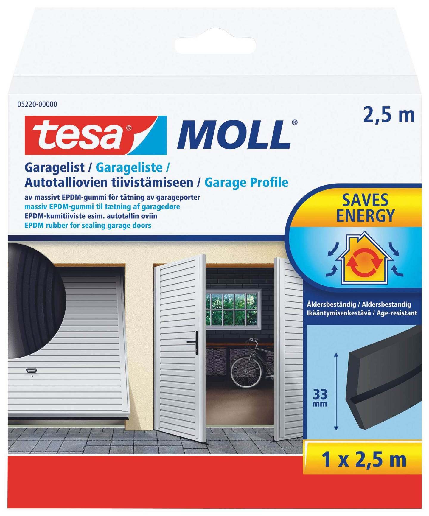 GARAGELIST SVART 33MM 2,5M TESA 05220 EDPM