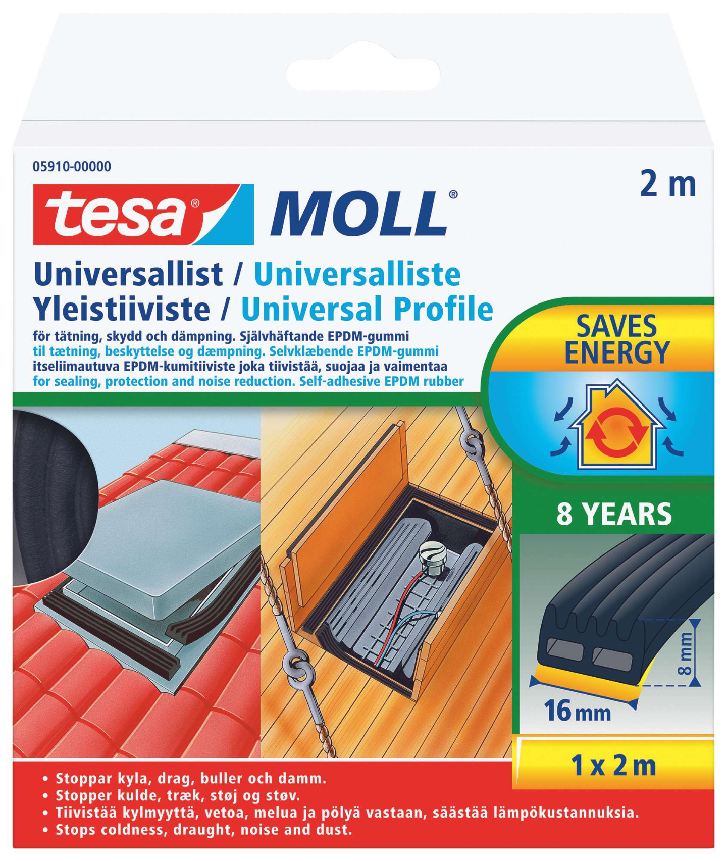 UNIVERSALLIST SVART 8X15MM 2M TESA 05910 EPDM SJH MAX 7MM