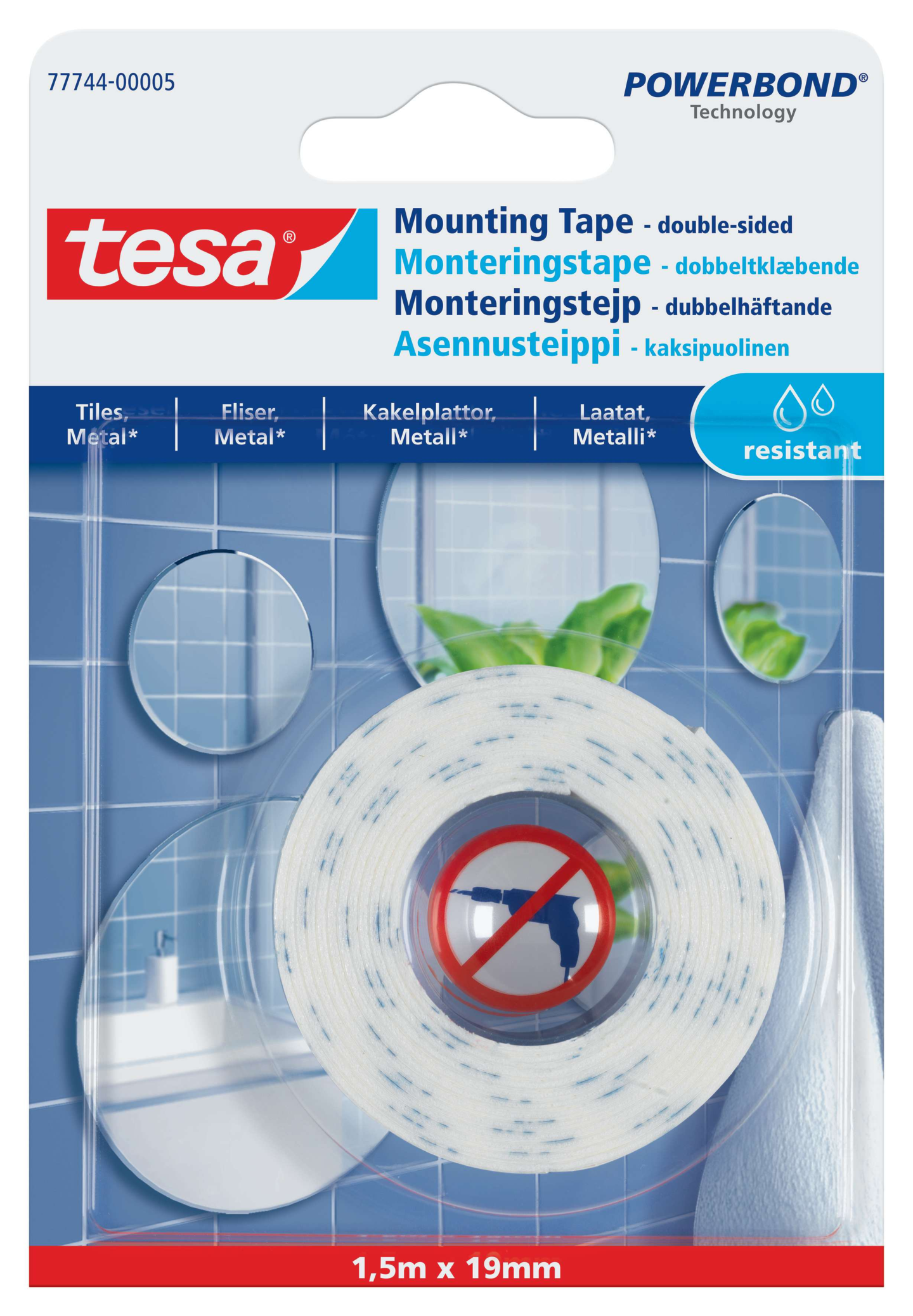 MONTERINGSTEJP TESA SPEGEL KAKEL 19MM 1,5M