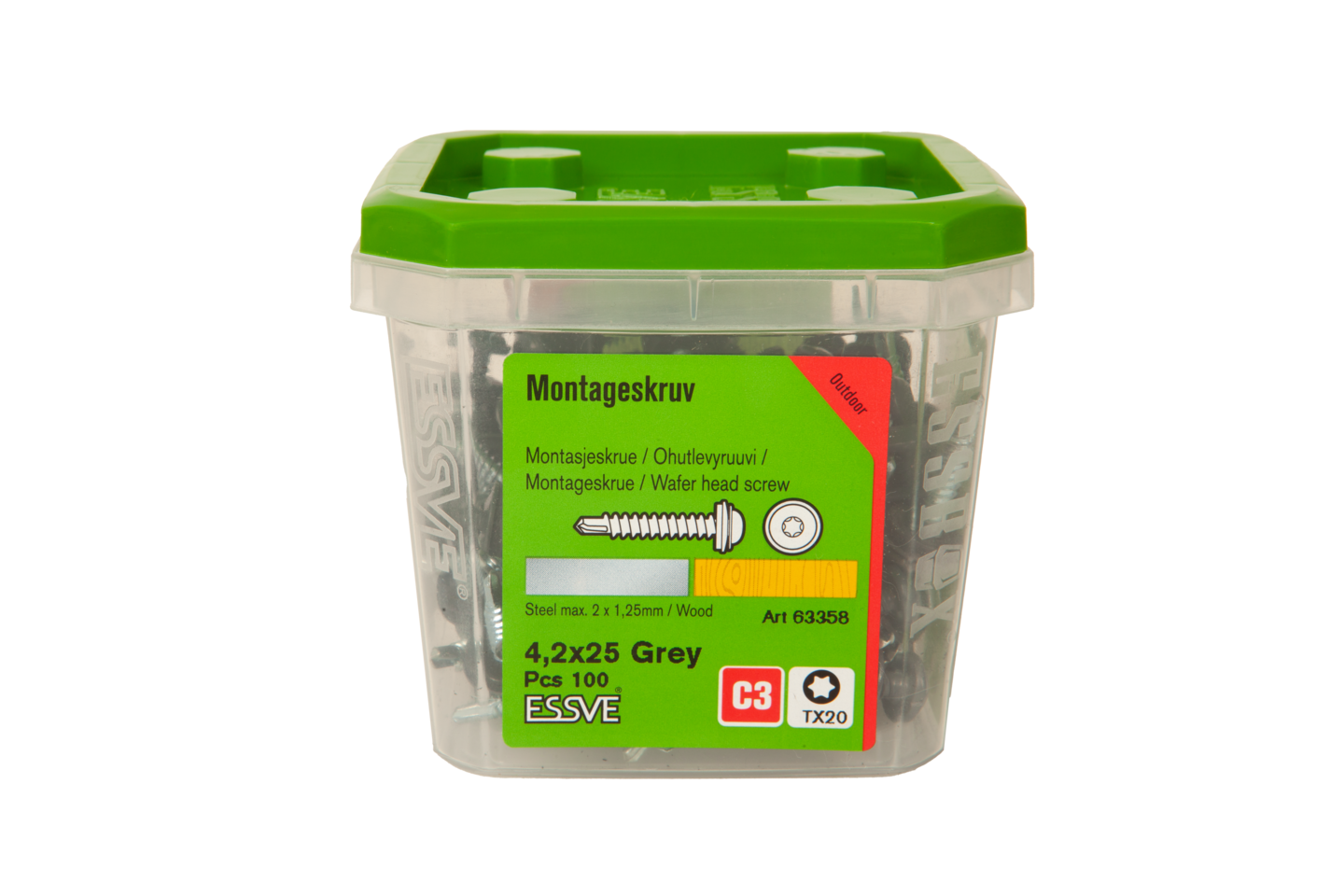 MONTAGESKRUV ESSVE RFR BRICKA GRÅ RAL7011 TX20 4,2X25MM