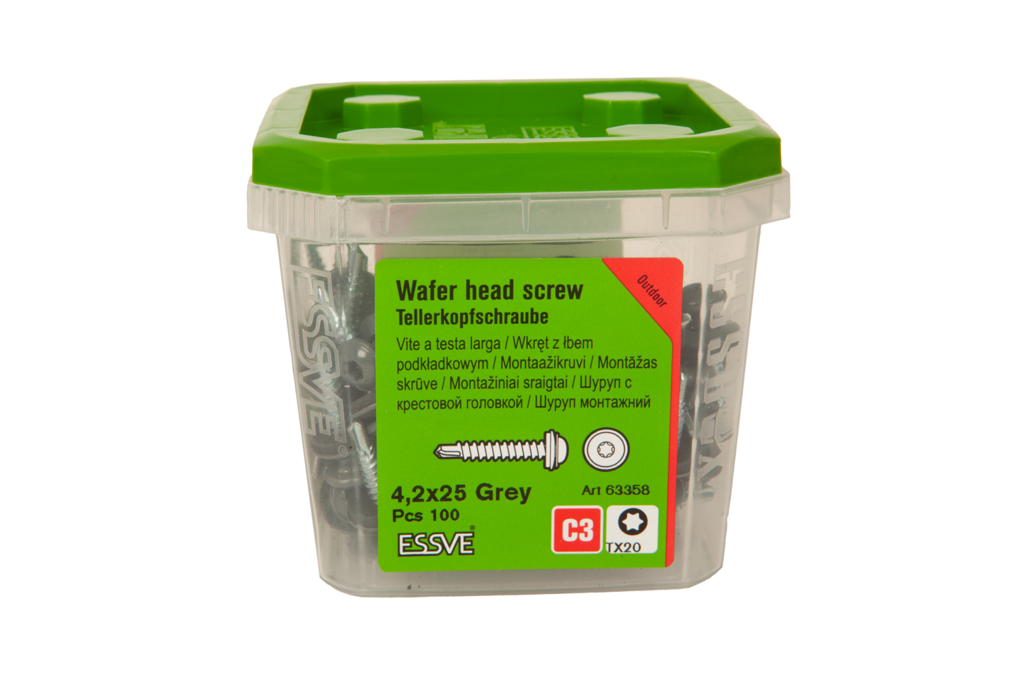 MONTAGESKRUV ESSVE RFR BRICKA GRÅ RAL7011 TX20 4,2X25MM