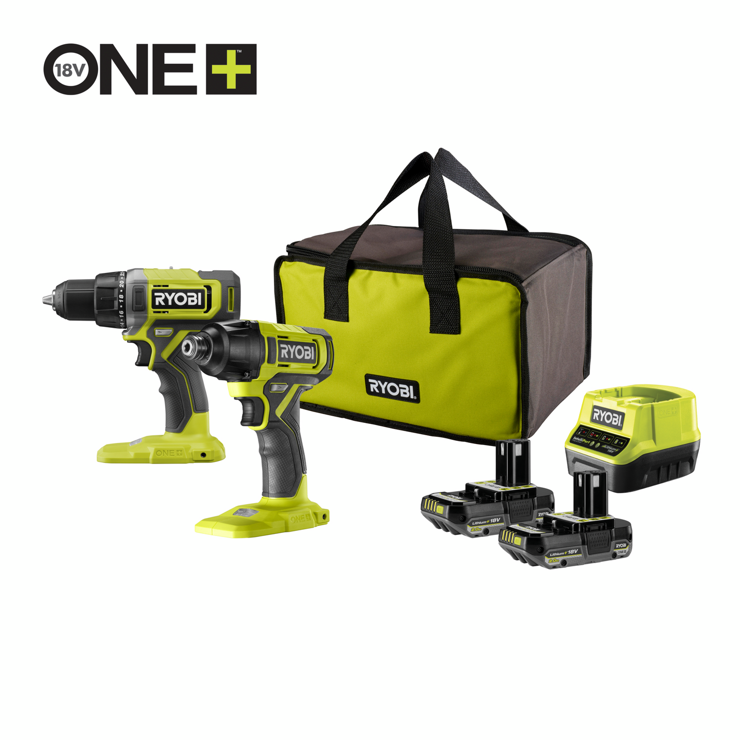 Akkukonesetti Ryobi RCK182G-220S 18V ONE+ 2x2,0Ah