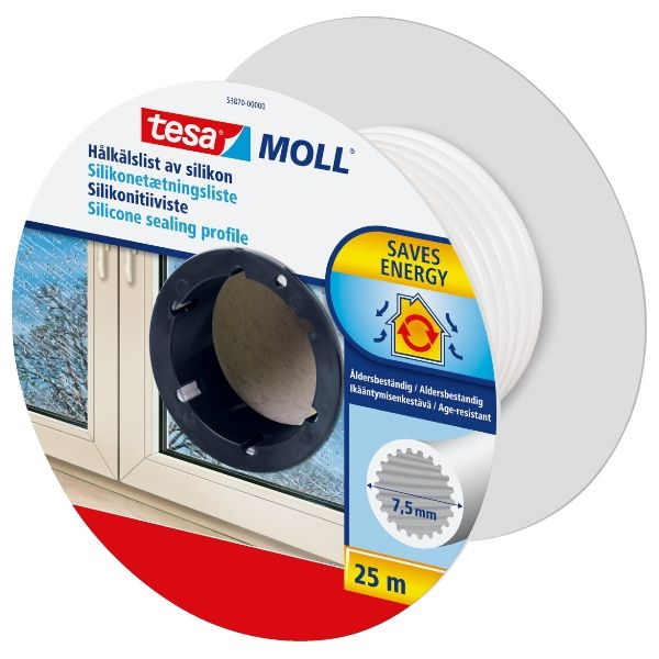 TÄTNINGSLIST O VIT 7,5MM 25M TESA 53870 SILIKON FÖR LIMNING