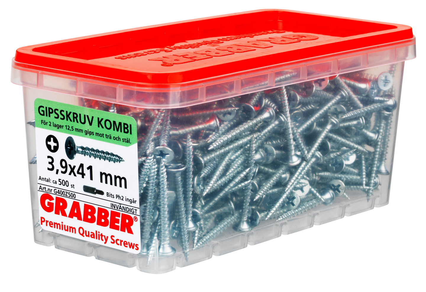 GIPSSKRUV 2LAG GRABBER FZB BITS PH2 3,9X41MM 500ST