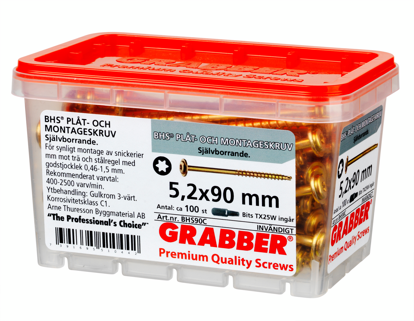 MONTAGESKRUV GRABBER SJÄLVBORRANDE, 5,2X90 100ST BHS90C
