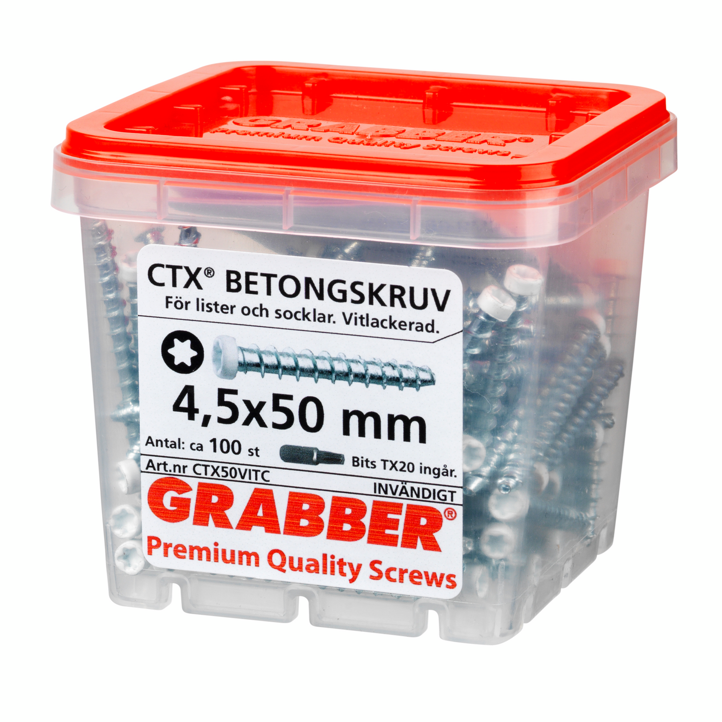 BETONGSKRUV GRABBER FÖR LISTER/SOCKLAR, VIT 4,5X50 100ST